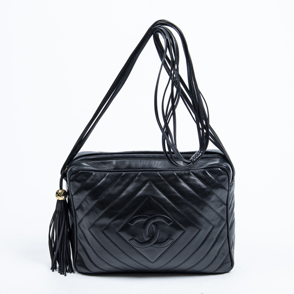 Chanel Handbags - Chanel CC Ball Tassel Diamond Rectangle Zip in Black Quilted Leather